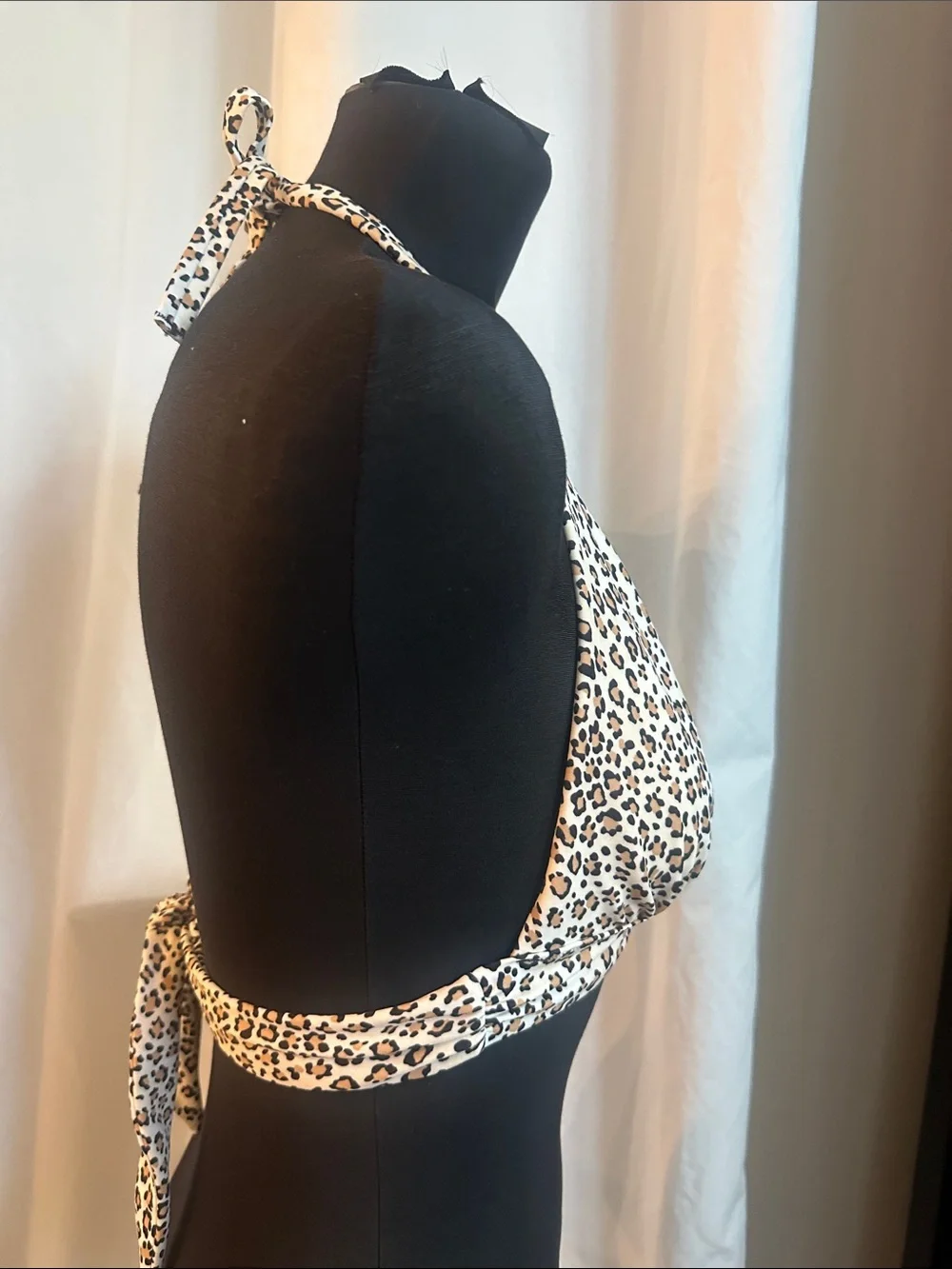 Victoria’s Secret Leopard Print Halter Triangle Swim Top White/Tan/Black Large